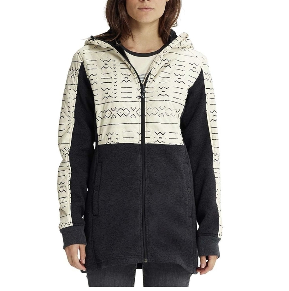 Burton WB Embry Full Zip Fleece Hooded Jacket Womens M Black Gray